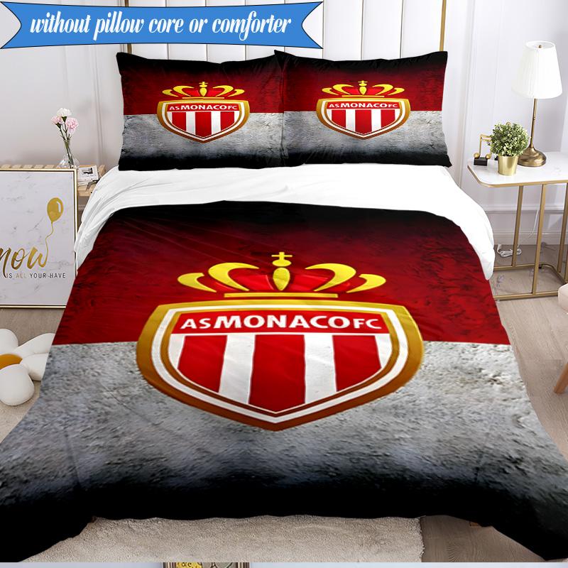 3PCS Monaco Football Club Printed Soft Bedding Set,Including 1pc Duvet Cover And 2pcs Pillowcases Perfect for Bedroom, Dormitory, Fan Gift