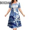 Painting Marble Landscape Printed Women's Clothing Summer Short Sleeve Elegant Party Dresses Casual O-Neck Loose Plus Size Dress