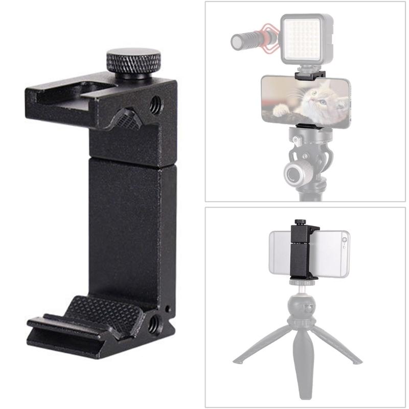 Phone Tripod Mount Metal Tripod Adapter with Hot Shoes Arca Port and 1/4in Screw Holes Adjustable Cellphone Stand Holder