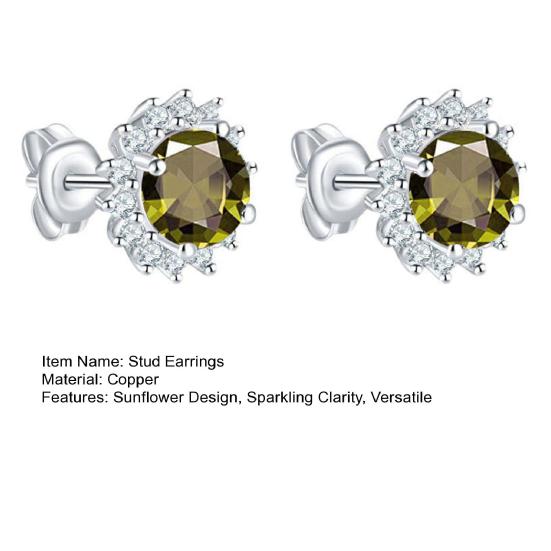 1 Pair Stud Earrings Sunflower Shape Cubic Zirconia Inlaid Ear Studs Women Geometric Earrings