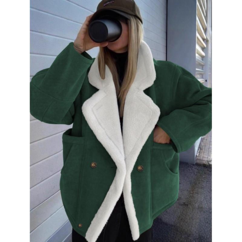 Women's Loose-Fit Warm Vintage Shearling Coat for Fall/Winter Thick Fluffy Splicing Big Lapel Coats Lady Street Jackets