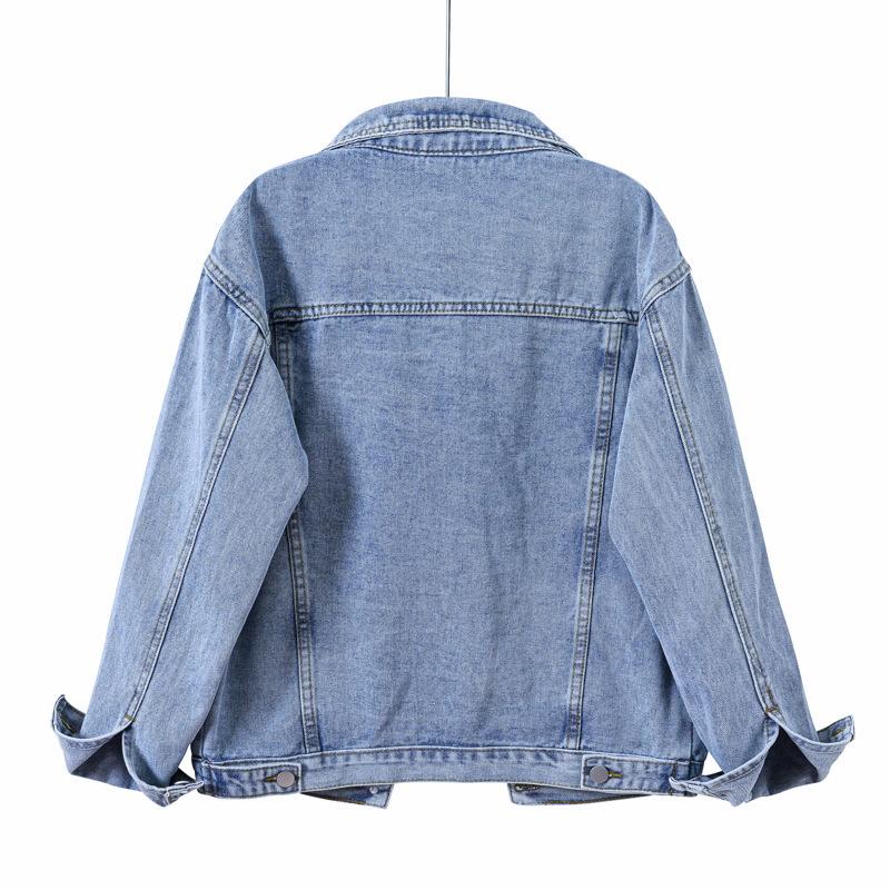 Retro Blue Denim Women's Plus Size Jacket - Trendy BF Style Top