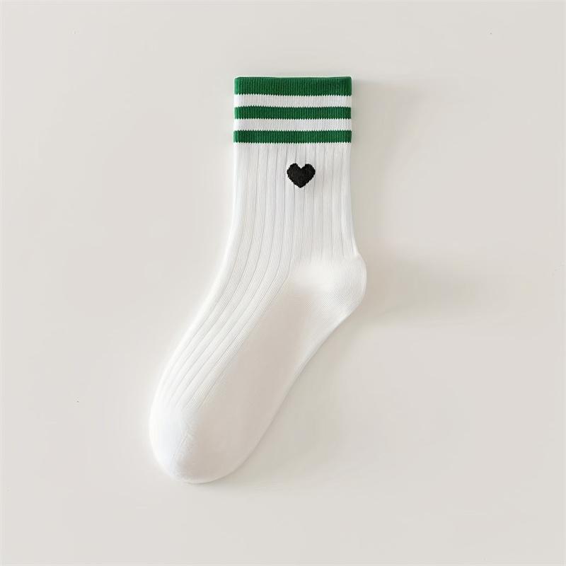 1 Paar Love Gestreifte Mittelange Socken - Bequem Und Atmungsaktiv, Niedliche Und Süße Erste Liebe Damen Socken