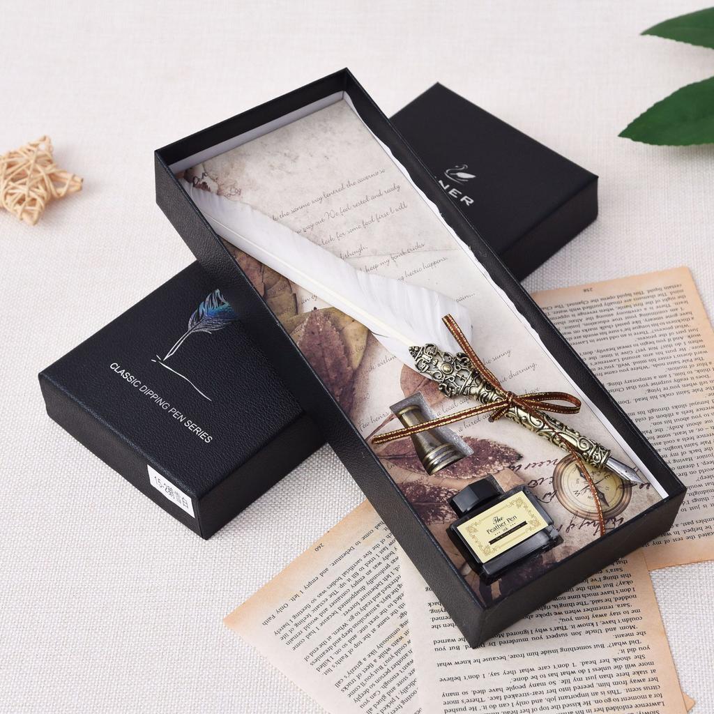 Federkiel, Tintenfass-Set, Füllfederhalter Klassischer Schreibstil Weihnachtsgeschenk