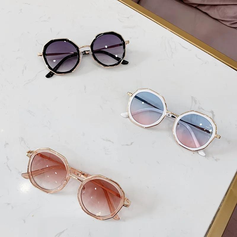 New Fashion Kids Sunglasses Boys Girls Vintage Polygon Colored Glasses Children Cute Kids Black Irregular Sunglasses UV400