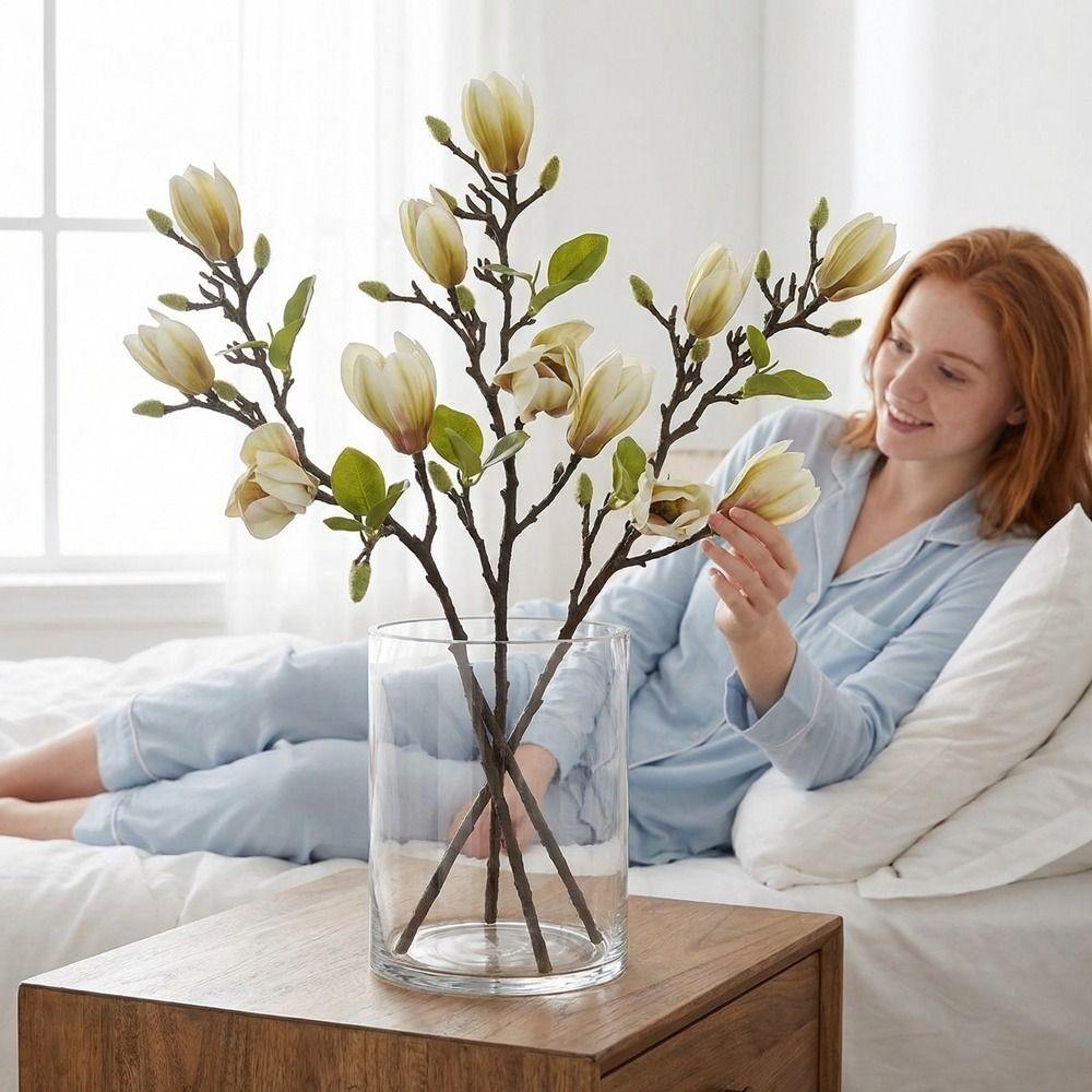 Kytice magnolií z hedvábí Real Touch Odolná vůči vyblednutí Simulované orchideje Svatba Dekorace