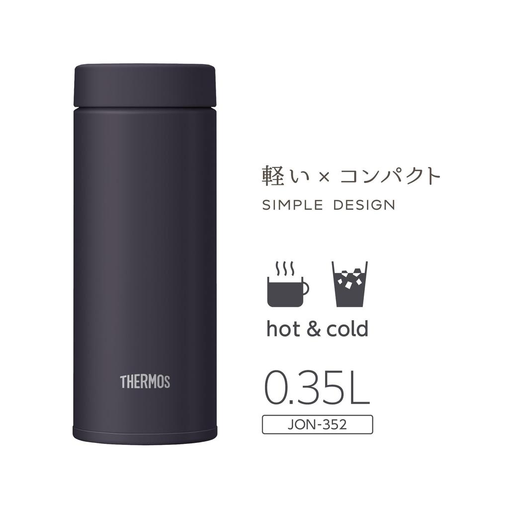 Thermos Thermos Vacuum Insulated Portable Midnight with Few Parts for Easy Secure Screw and Stainless Steel Mug, 350ml, Black, Cleaning, Closure,