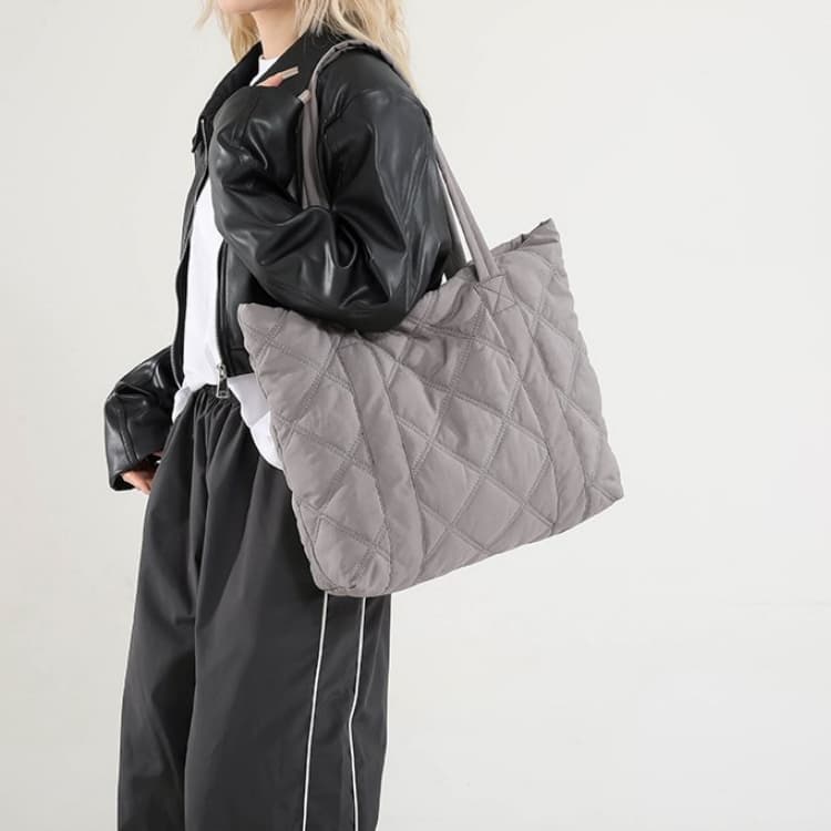 Borsa a tracolla casual da donna in piuma borsa a tote invernale a rombi