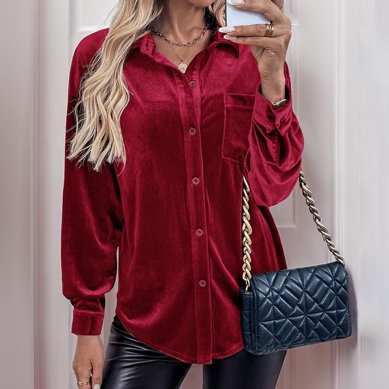 

Рубашка с воротником-лацканом, осенне-зимняя женская, с длинными рукавами, бархатный кардиган, топ S