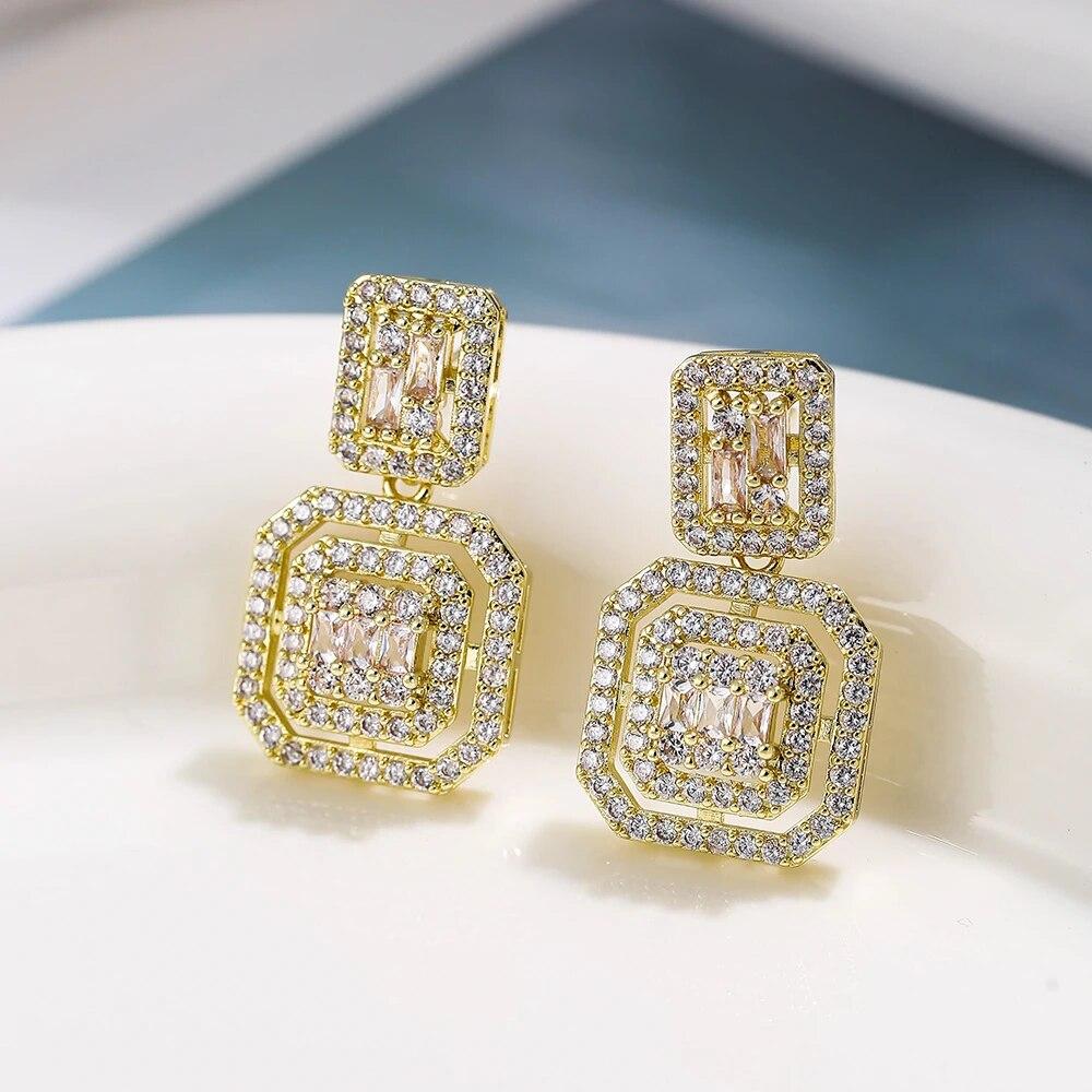 

LXOEN геометрические квадратные серьги ожерелье блестящий цирконий Кристалл модный комплект ювелирных изделий для женщин подарок на вечеринку