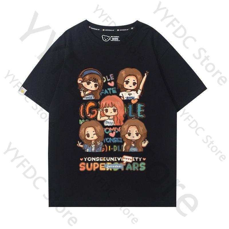 Gidle IDLE T Shirt MIYEON MINNIE Soyeon YUQI SHUHUA Cartoon Print Tshirt Women Unisex Fashion Summer Cotton Short Sleeve Tee Tops