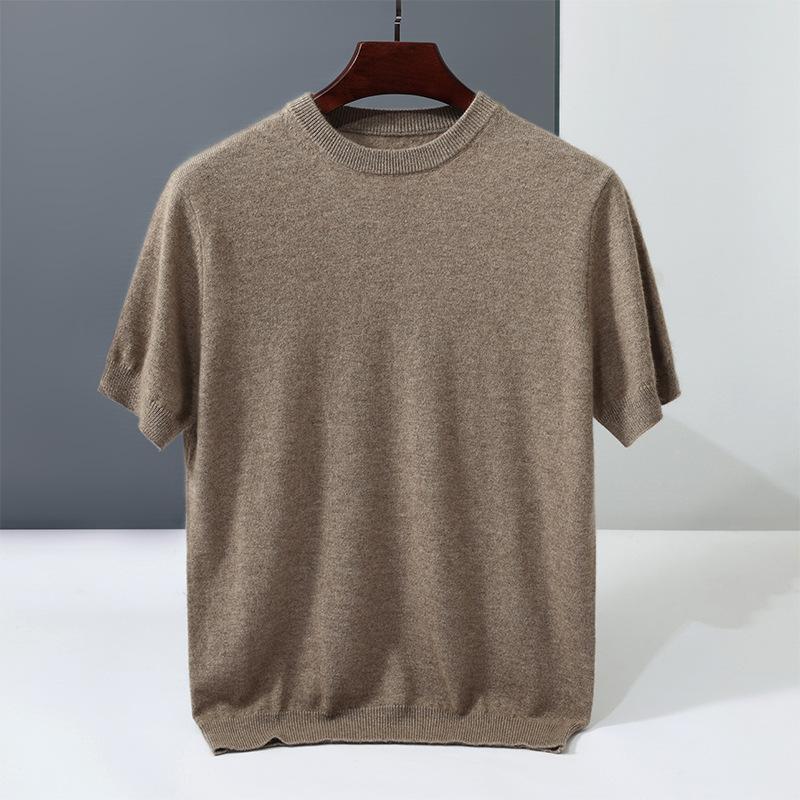 New cashmere sweater short-sleeved crew neck T-shirt sweater loose-knit wool sweater