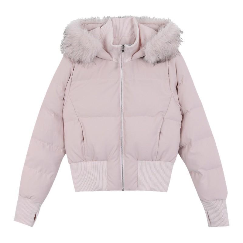 waist thin cotton-padded clothes women's short winter thickened large fur collar hooded cotton-padded clothes new small cotton-padded jacket women's c