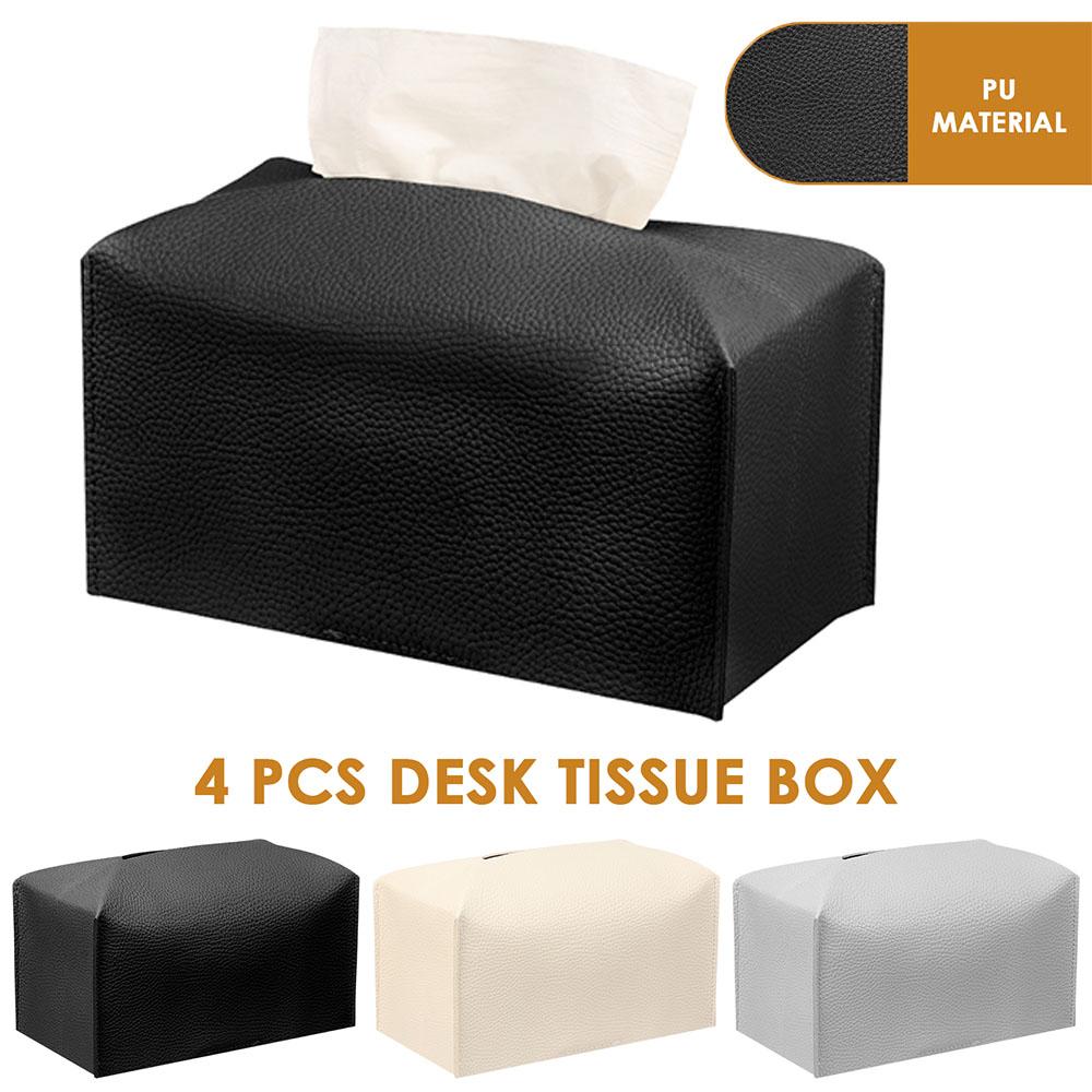 4Pcs Foldable Tissue Box Cover Portable Rectangular Tissue Box Holder with Bottom Belt Facial Tissue Box Cover for Home Office