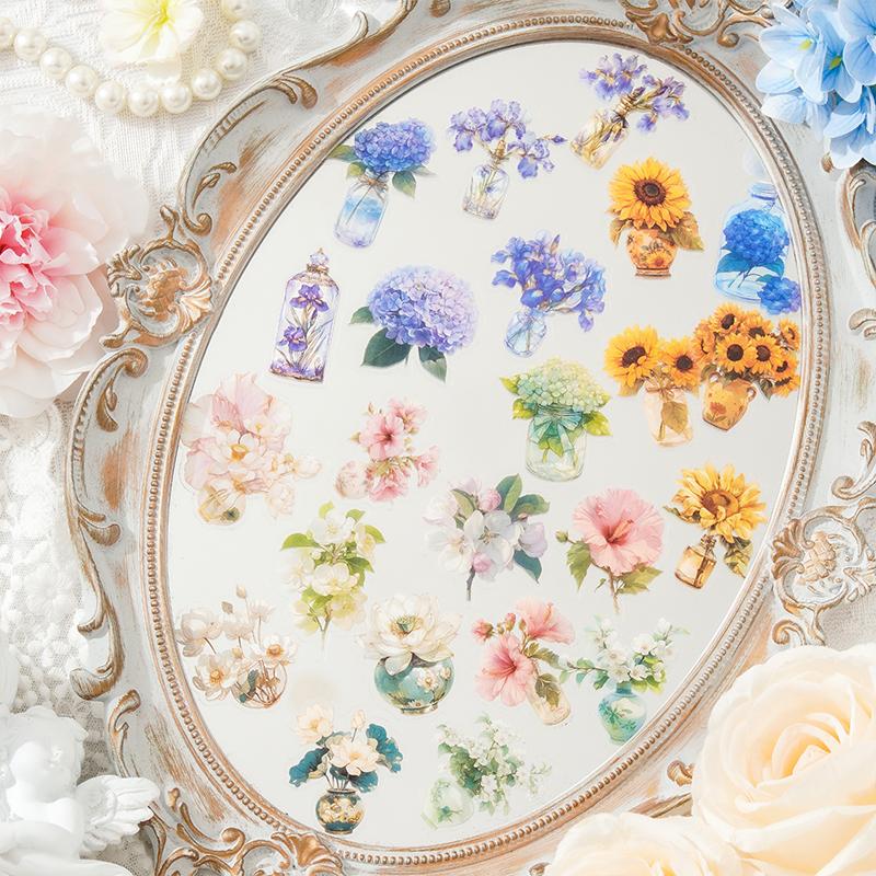 15pcs Floral Patterns Kawaii Creative Plant Stickers Pack Hand Tent DIY Stick Labels Scrapbooking Material Junk Journal Supplies
