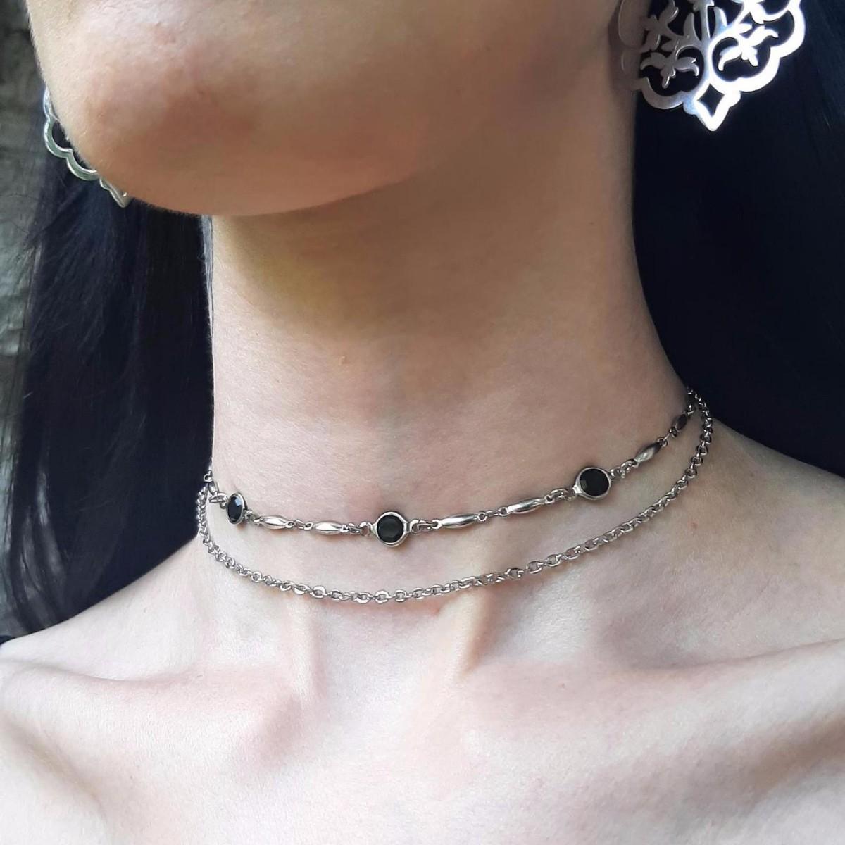 

Gothic Personality Geometric Circular Black Crystal Spliced Double Layer Necklace for Women Halloween Alternative Witch Jewelry
