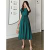Summer Korean Style New Solid Artistic Student Waist Hugging Round Neck Loose Mid-Length Sleeveless Dress Women Dress