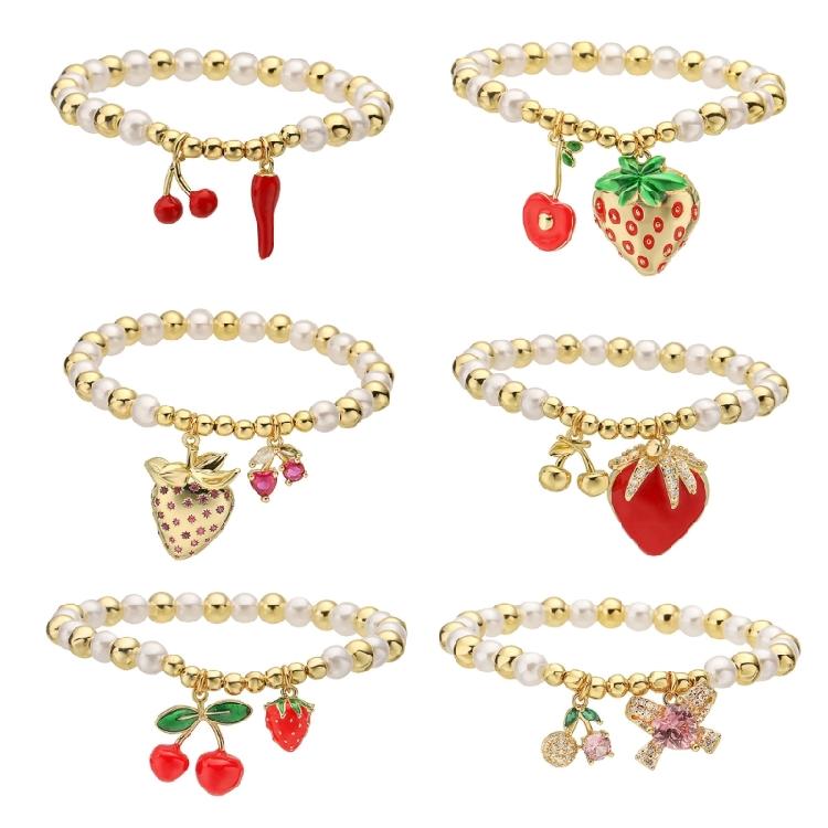Handmade Fruit Beads Bracelet Fashion Wrist Jewelry Chain Wristband Copper Texture Suitable for Parties and Celebration