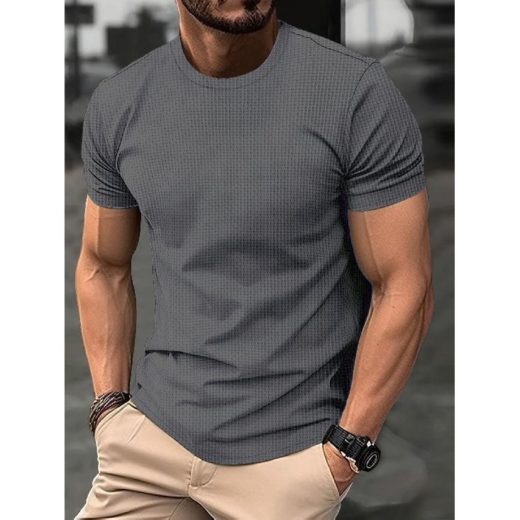 Summer New Muscle Men'S Casual Sports Short-Sleeved Slim Bubble Yarn Muscle Texture Trend Fashion Men