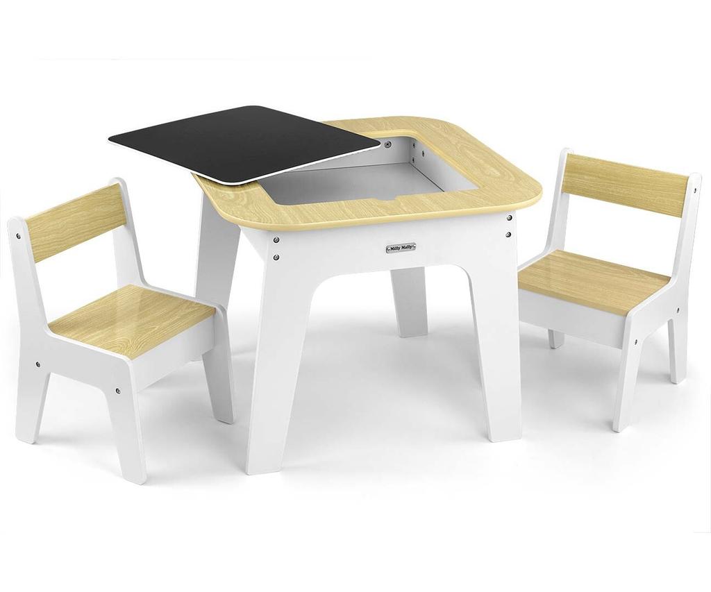 MILLY MALLY 6090 Olaf Blocks Furniture Set - Table and Two Chairs White