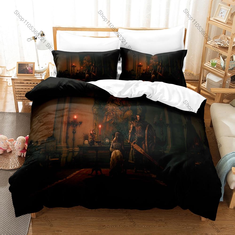 Cool Microfiber Black Gold Brown Medieval Dark Fantasy Gaming Bedding Set Duvet Cover + 2 Pillowcases All Season Use
