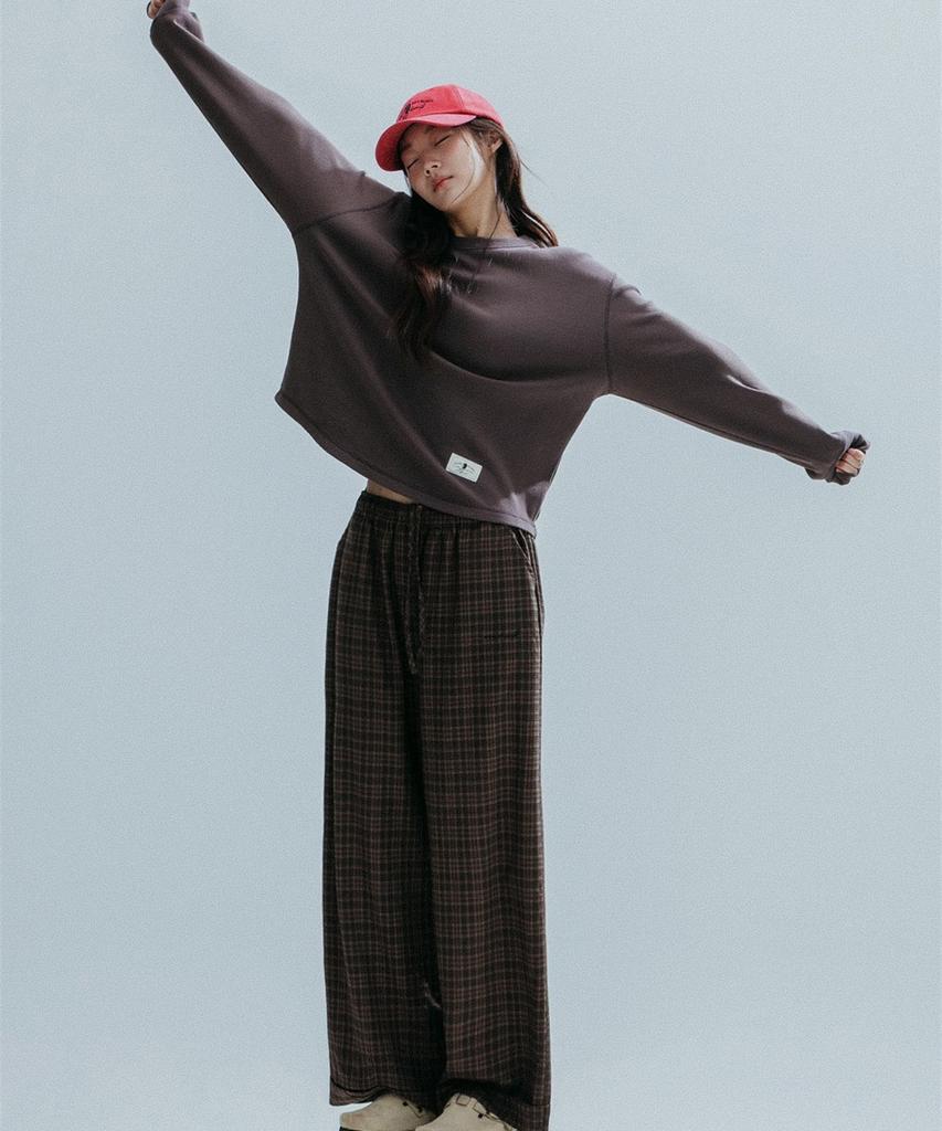 ANNEHEARTS Glen Check Wide Easy Pants_Brown