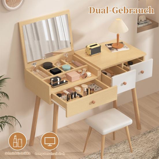 Dressing Table Sufficient Storage Capacity Strong Load-bearing High Stability Burr Free with Mirror Space-saving Smooth Edge Wide Desktop