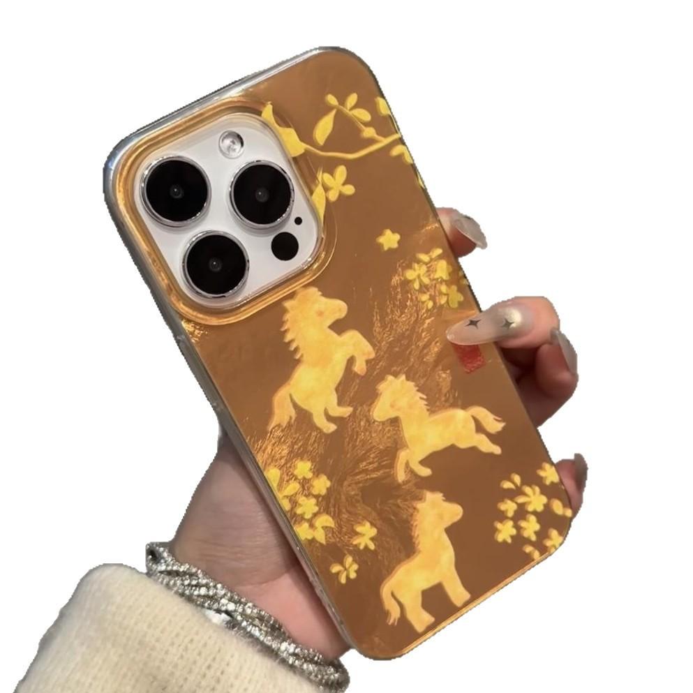 Fairy Premium Gold Pony Bracelet Suitable for Apple 16/17 Mobile Phone Case IP15 Glacier Pattern 14/13 Luxury 12