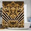 Luxury Golden Baroque Shower Curtain With Striped Background Bathroom Decor For Kids Bathrooms Master Baths In Black Gold Print