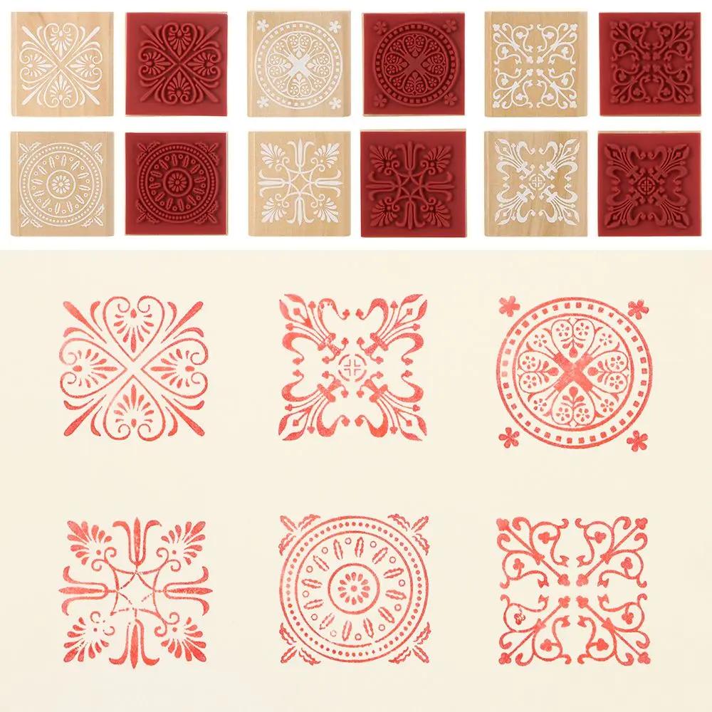 New Vintage Stamping Scrapbooking Square Floral Stamps Rubber Wooden