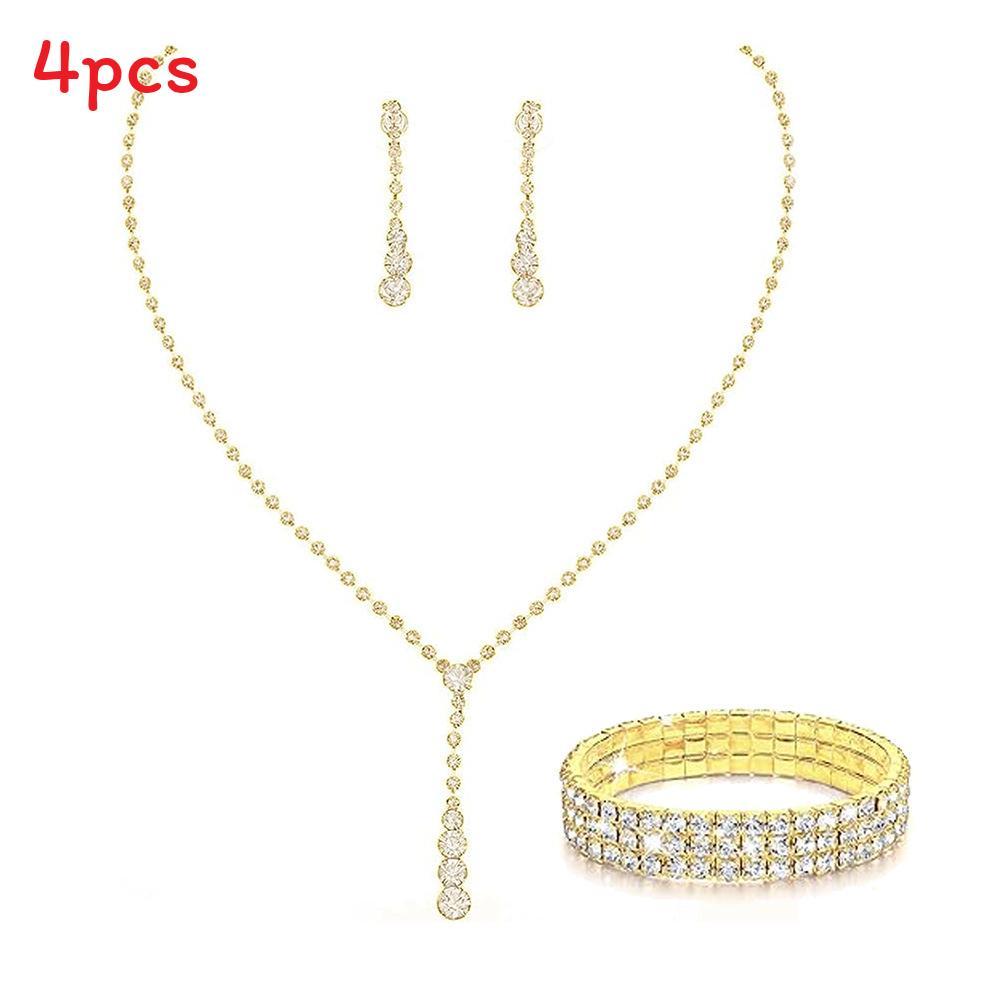 Elegant Silver Alloy Bridal Necklace Earrings Bracelet Set With Geometric Design For Wedding Party