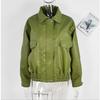 Womens Green Faux Leather Jacket With Turn-Down Collar Loose Fit Street Style Outerwear Fall Winter