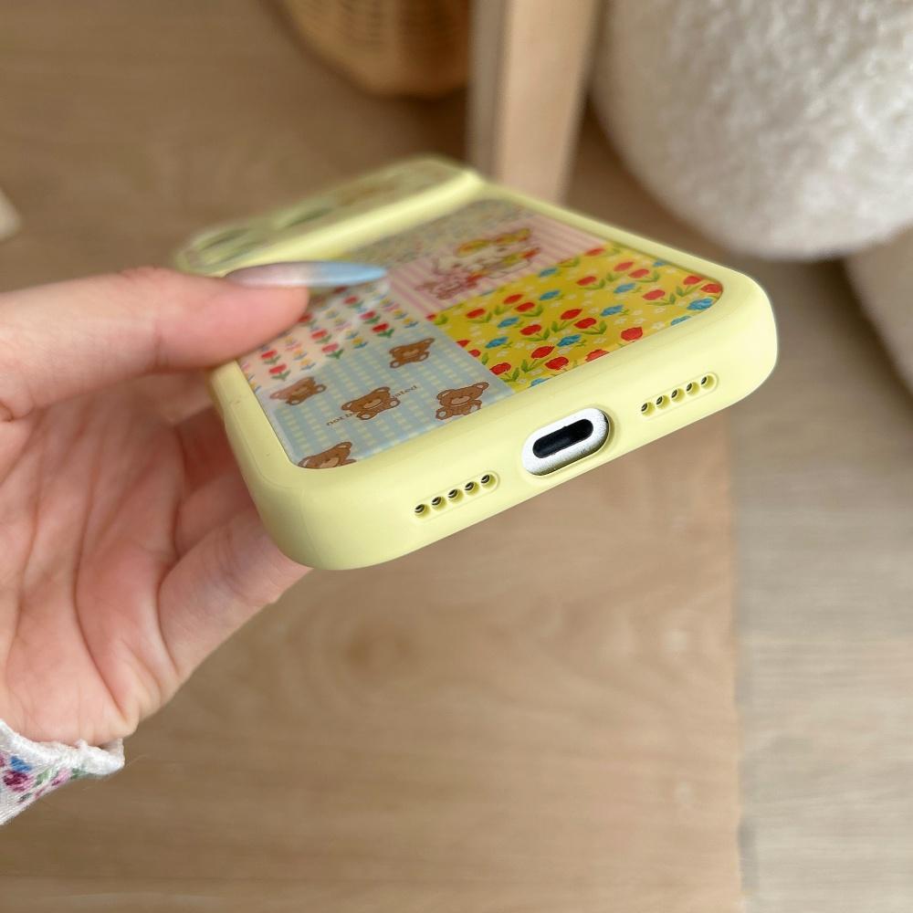 Cute Luxury Yellow Floral Splicing Kitty Sale Phone Case For iPhone 17 Pro 15 16 Pro Max Shockproof Protective Back Cover