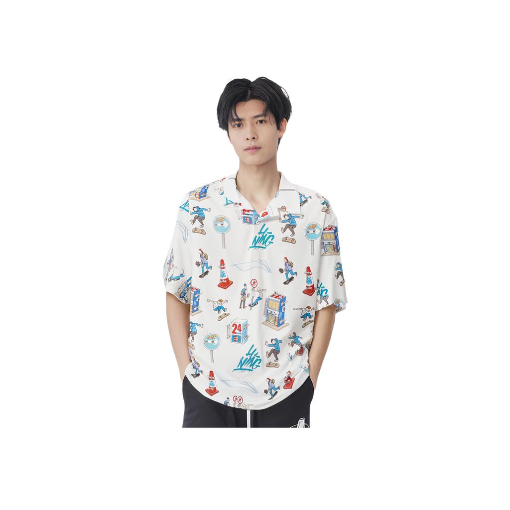 Li Ning X Phil Hackett Collaboration Skateboard Series Loose Comfortable Casual Short Sleeve Shirt Men Shirts Standard-White ASHU035-2