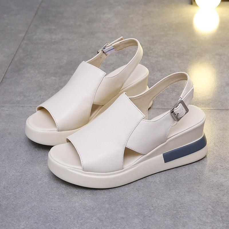 New women's fashion versatile thick bottom heightening sandals - hollow breathable comfortable arch support non-slip wear casual sports muffin shoes