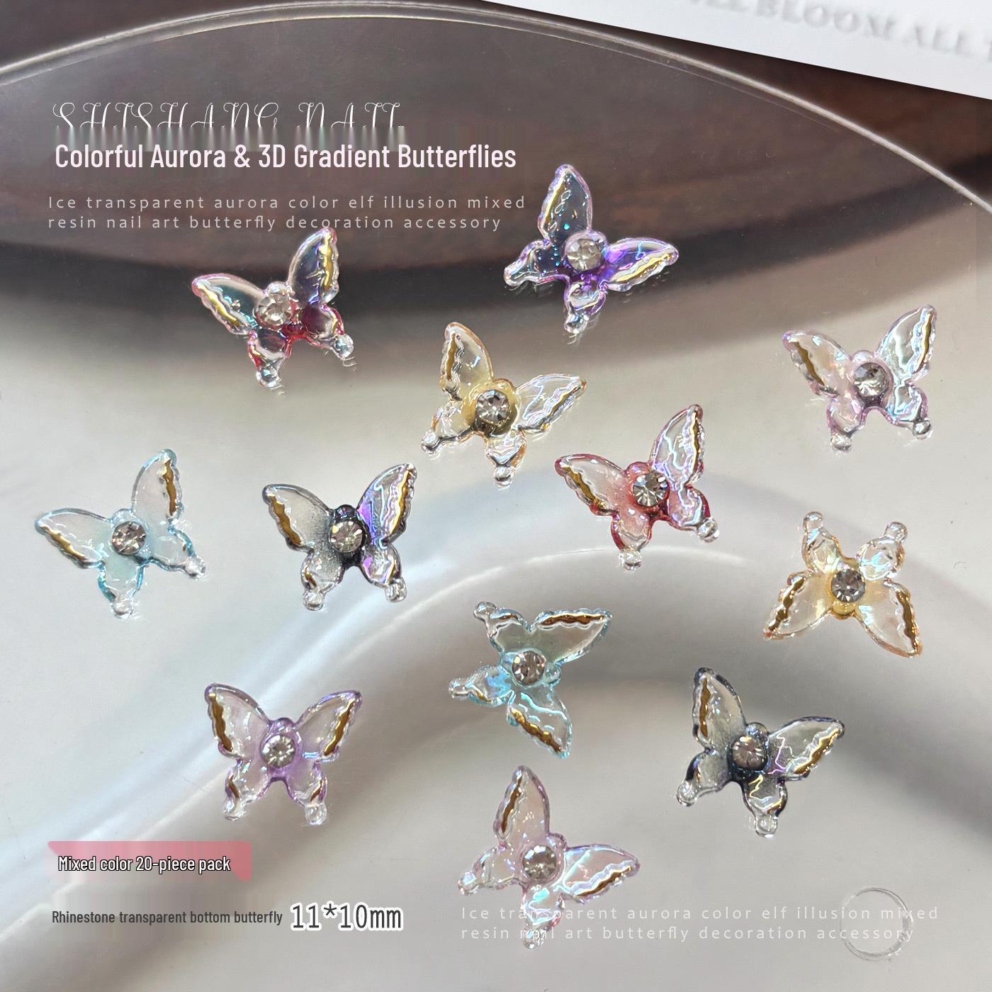 Iridescent 3D Resin Rhinestone Butterfly Nail Art Decorations - Mixed Color