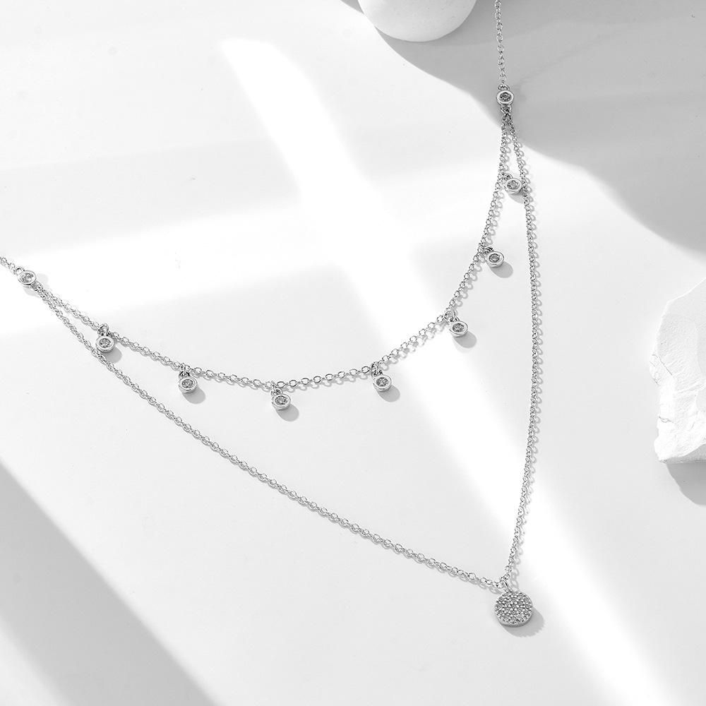 "925 Sterling Silver Double-Layer Necklace with Zircon Dot - Versatile, Simple Short Clavicle Chain for Women"