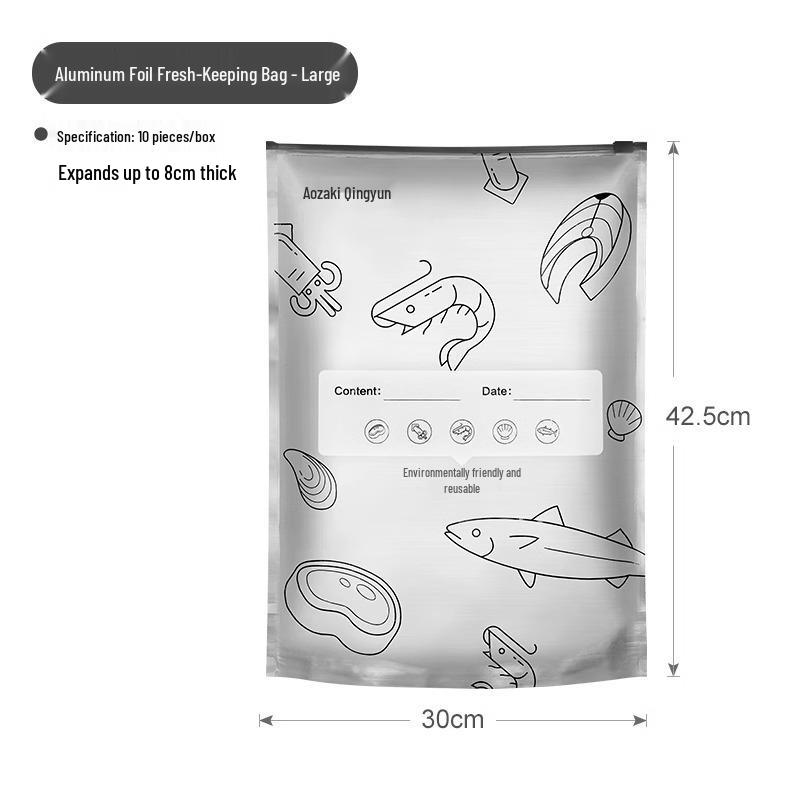 Thickened Food-Grade Aluminum Foil Zipper Fresh-Keep Bag for Refrigerator and Freezer Storage