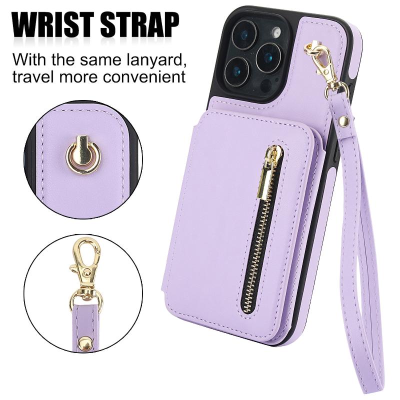 Card Slots Zipper Leather Wallet Case Flip Phone Case for IPhone 16 15 14  11  Pro Max Plus Promax 16e Ring Lanyard Purse