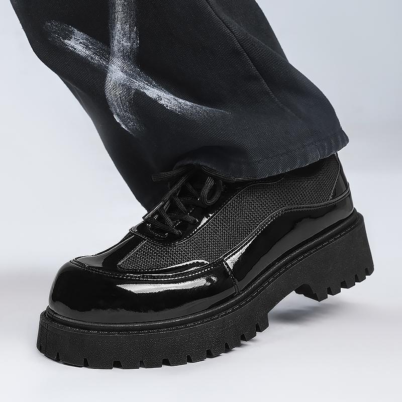 Men's leather shoes trend high-value bright leather mesh shoes autumn British