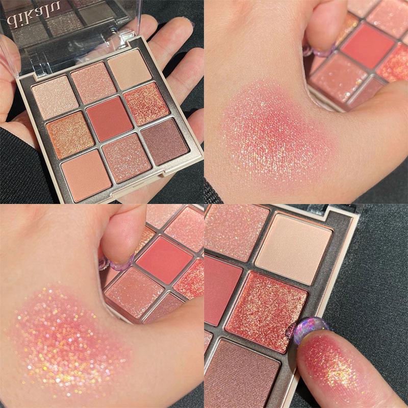 DIKALU Nine-Color Milk Tea Eyeshadow Palette: Acrylic Nude Series with Shimmer & Matte Finish.