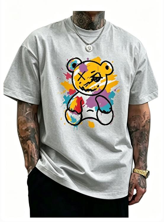 Summer Unisexs Pure Cotton Shortsleeved Shirt Stylish and Casual Featuring A Cartoon Panda Print on Pure Cotton Tshirt Natural