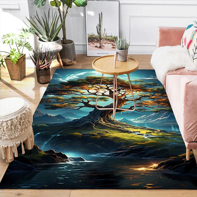 1 Stück Lebensbaum-Druck, Design Teppich für Innenbereiche - Weich, Rutschfest und Langlebig, Gaming-Raum-Dekoration für Schlafzimmer, Wohnzimmer