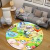 Jirachi and Mew Pokémon Mythical Friends Gathering in a Meadow Round Rug, Pastel Fairy Cartoon Style Design, Soft Non-Slip Washable Area Mat