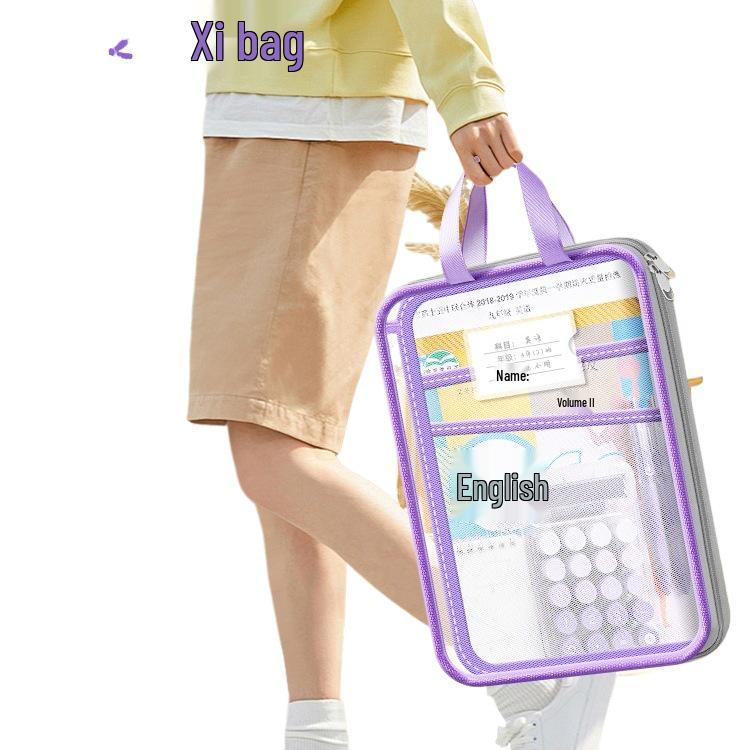 Transparent L-Shaped Mesh Zip Bag for Elementary Students