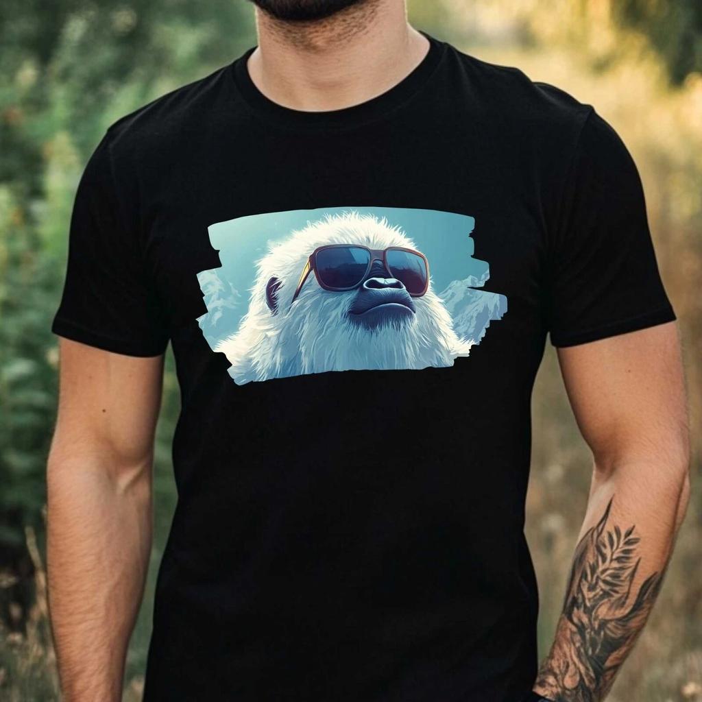 T-Shirt Herren Yeti mit Sonnenbrille Motiv Baumwolle Größe XS bis 5XL