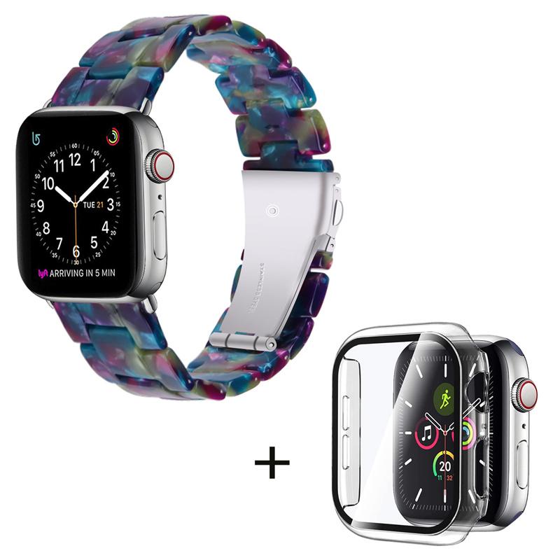 For Apple Watch Series 3/2/1 42mm Smart Watch Strap 3 Beads Resin Replacement Wrist Band with Transparent Watch Case