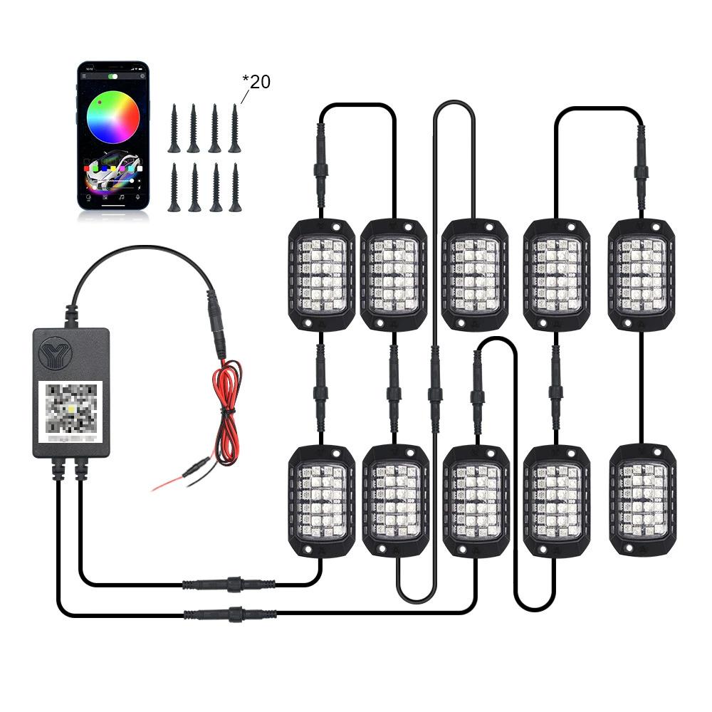 10PCS RGB Neon LED Rock Light 3D Lens Car Light Universal For Jeep Truck SUV