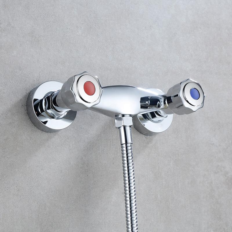 Bathroom Double Shower Faucet Bathtub Faucet Hot and Cold Double Handle Double Control Wall Mounted Water Mixing Valve