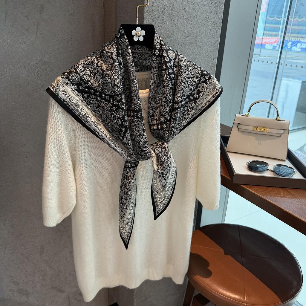 Spring and Autumn Premium Triangle Scarf Double Layer Satin Korean Edition Small Shawl Silky Smooth Foreign Style Neck Protection Silk Scarf Scarf